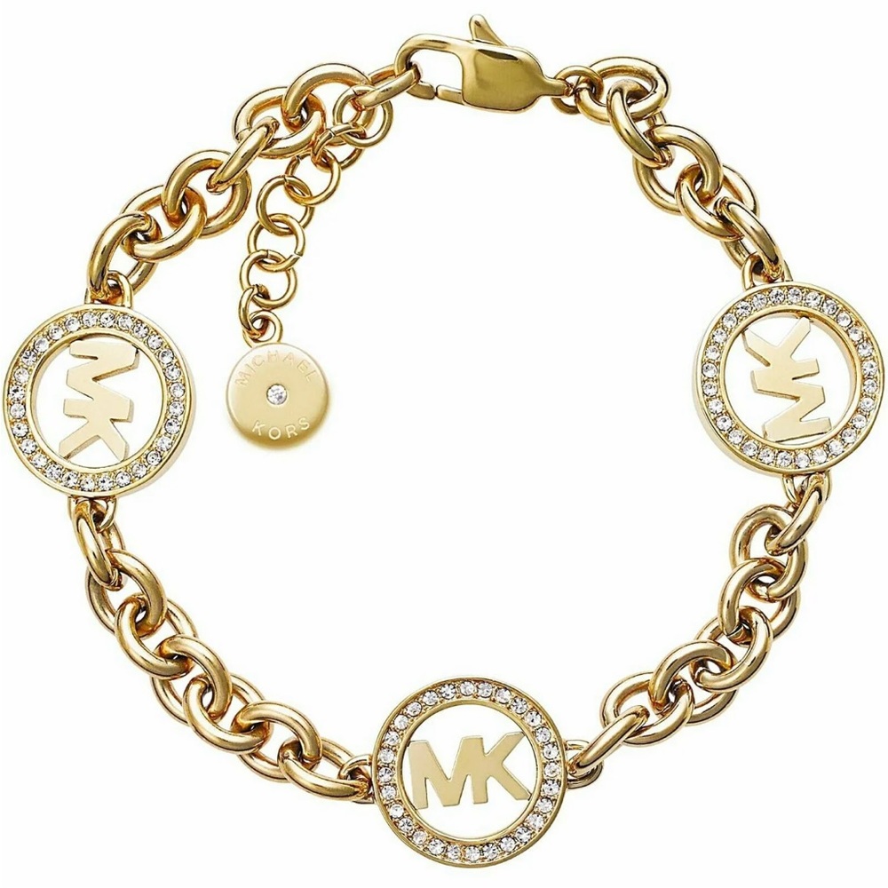 Michael Kors Fulton Logo Bracelet Yellow Gold Crystals - Picture 3 of 11